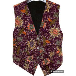 Vintage Handmade Vest M Burgundy Purple Floral Beaded Belted Boho Hippie